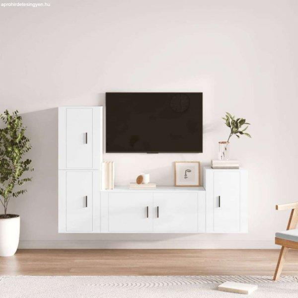 vidaXL 4 részes magasfényű fehér szerelt fa TV-szekrényszett