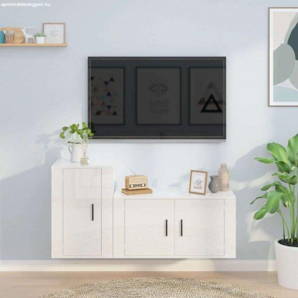 vidaXL 2-részes magasfényű fehér szerelt fa TV-szekrényszett