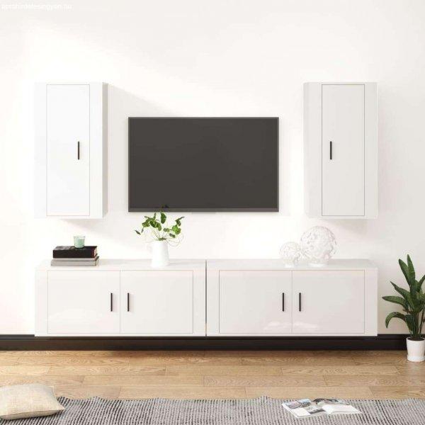 vidaXL 4 részes magasfényű fehér szerelt fa TV-szekrényszett