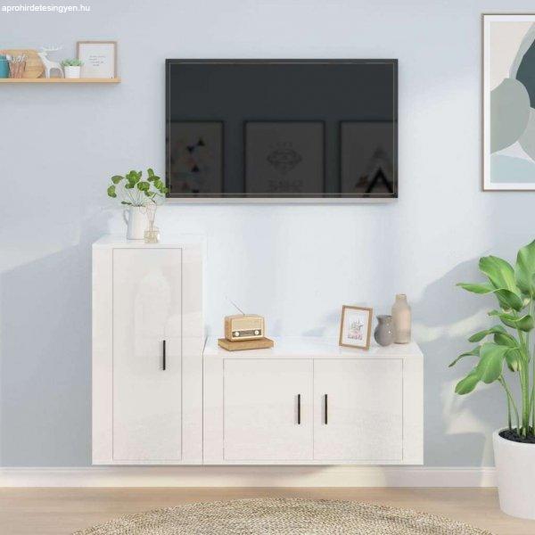 vidaXL 2-részes magasfényű fehér szerelt fa TV-szekrényszett