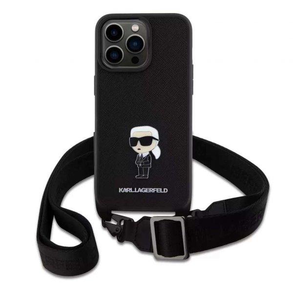 Karl Lagerfeld tok + crossbody strap fekete KLHCP15XSASKNPBK Apple Iphone 15 Pro
Max készülékhez