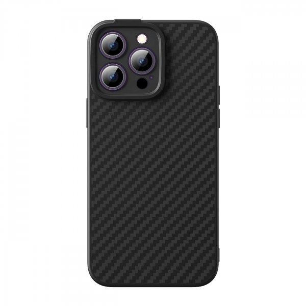 Armor tok iPhone 14 Pro Max MagSafe kompatibilis Baseus Synthetic Fiber edzett
üveggel - fekete
