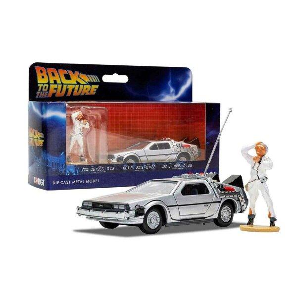 Back To The Future Delorean part 1 & Doc Brown figura modell autó 1:36