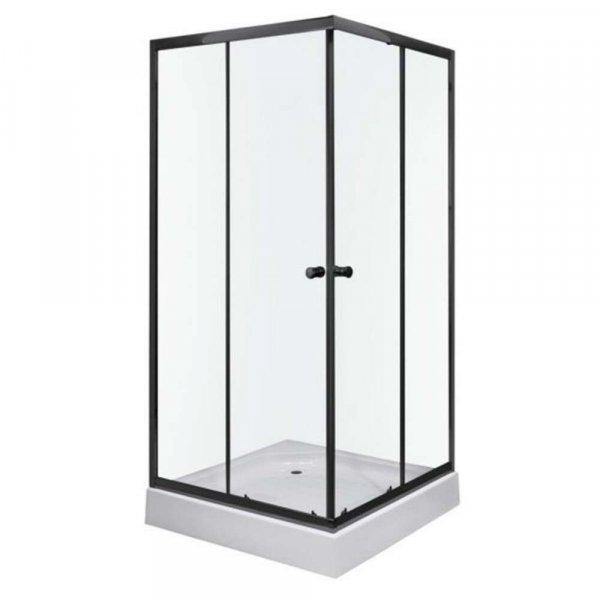 Olga SQ black szögletes zuhanykabin tálcával 80x80x196cm - fekete profil,
víztiszta üveg