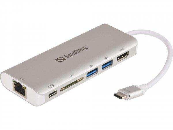 Sandberg Notebook Dokkoló - USB-C Dock HDMI+LAN+SD+USB,61W (USB-C bem. /
HDMI+USB3.0+USB-C+RJ45+SD kim.)