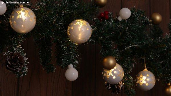 Karácsonyi LED fényfüzér dekoráció, fehér hópelyhes gömb, elemes,
6+18h, 10LED, 3000K, 2xAA
