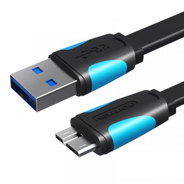 Lapos USB-A 3.0 - Micro B kábel Szellőzőnyílás VAS-A12-B025 0,25 m (fekete)