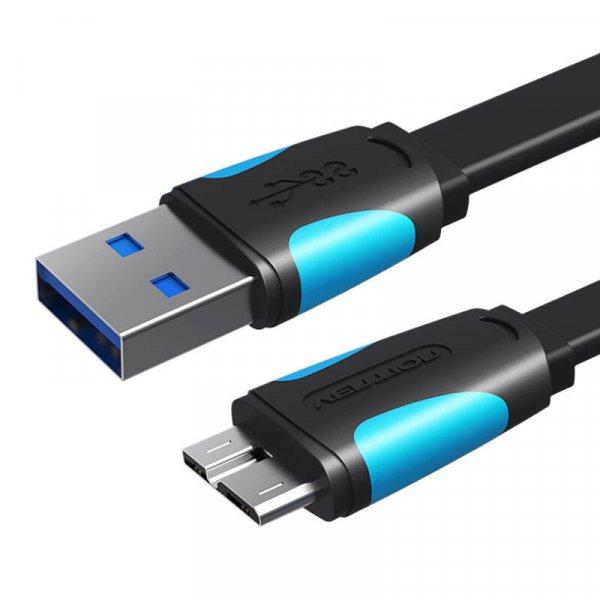 Lapos USB-A 3.0 - Micro B kábel Szellőzőnyílás VAS-A12-B050 0,5 m (fekete)
