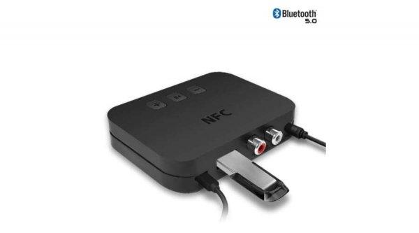 Bluetooth 5.0 audio vevő adapter NFC-vel, USB bemenettel, MP3 lejátszó