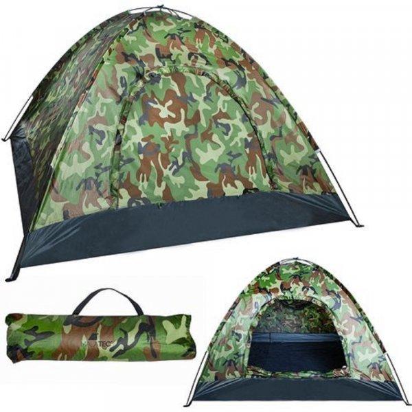4 személyes, vízálló, UV szűrős turista / kemping sátor praktikus
táskában - 190 x 190 x 125 cm, terepszínű  (BB-10140)
