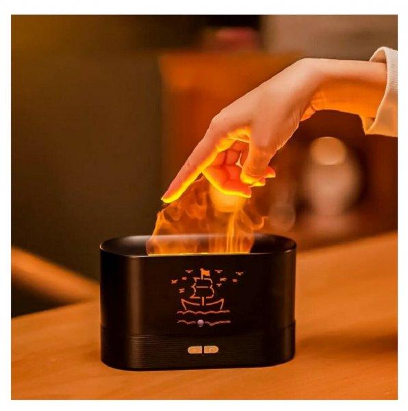 Láng hatású Flame aroma diffúzor és párásító -180 ml , USB,
sötétbarna (BBV)