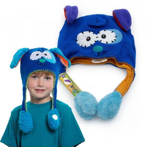 Mókás, kötött gyermek sapka mozgó fülekkel - kék  (BBM)