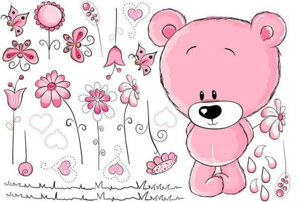 Macis falmatrica virágokkal, pink, PRÉMIUM  |  29 db-os szett | 70 cm x 45
cm-től - Best4Baby magyar gyerekszoba falmatrica