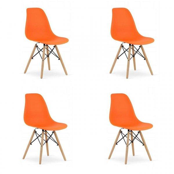 4 skandináv stílusú székből álló készlet, Artool, Osaka, PP, fa, narancs
és természet, 46x54x81 cm
