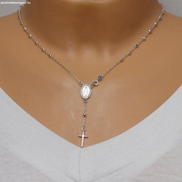 925 Ezüst nyaklánc -  Szűz Máriával és  egy kereszttel, a láncon
gyöngyök
