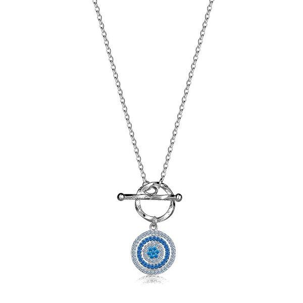925 ezüst nyaklánc - gyűrű átlátszó és kék cirkóniákkal, nem
átlátszó virág türkiz cirkóniákkal