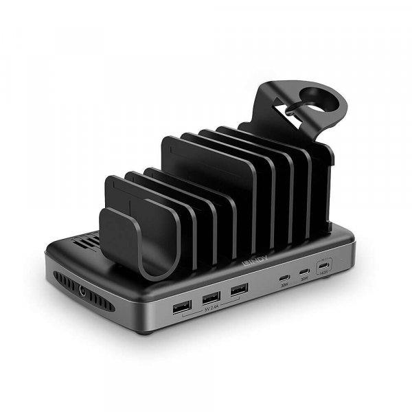 Lindy 73436 3x USB Type-A / 3x USB Type-C Hálózati töltő - Fekete (160W)
