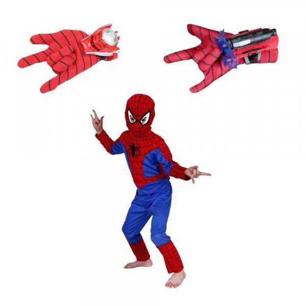 Pókember jelmez készlet és két műanyag korongvető és tapadókorong 3-5
éves gyerekeknek 95-110 CM