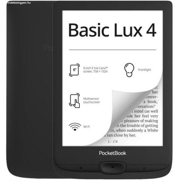 POCKETBOOK e-Reader - PB618 BASIC LUX4 Fekete (6" E-Ink Carta, Cpu: 1GHz,
512MB, 8GB, 1300mAh, wifi, USB-C, mSD olvasó)