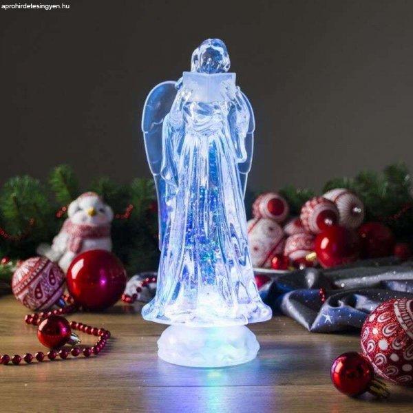 Karácsonyi dekoráció, PE, csillogó angyal, LED, 3xAAA, 10x25 cm