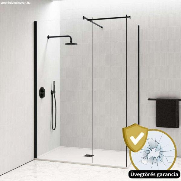 HD Arlo Black Kombi Walk-In zuhanyfal, 100x130 cm, 8 mm vastag vízlepergető
biztonsági üveggel, 200 cm magas, fekete profillal és távtartóval