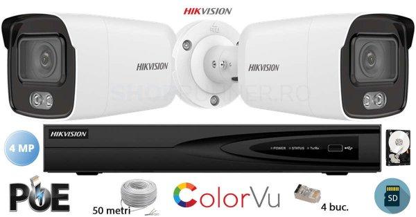 Komplett Hikvision analóg kamera rendszer 2 ColorVU IP kamera 4MP(2K),
SD-kártya, IR 30m