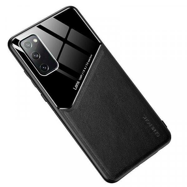 Lens tok - Samsung A202F Galaxy A20e (2019) fekete üveg / bőr tok beépített
mágneskoronggal