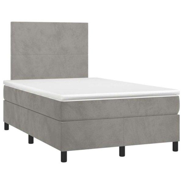 Világosszürke bársony rugós és led-es ágy matraccal 120x200 cm