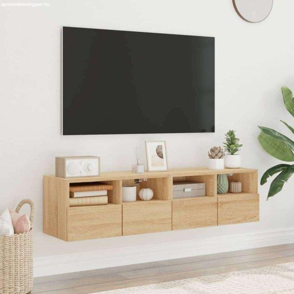 vidaXL 2 db sonoma-tölgyszínű szerelt fa fali TV-szekrény 60x30x30 cm