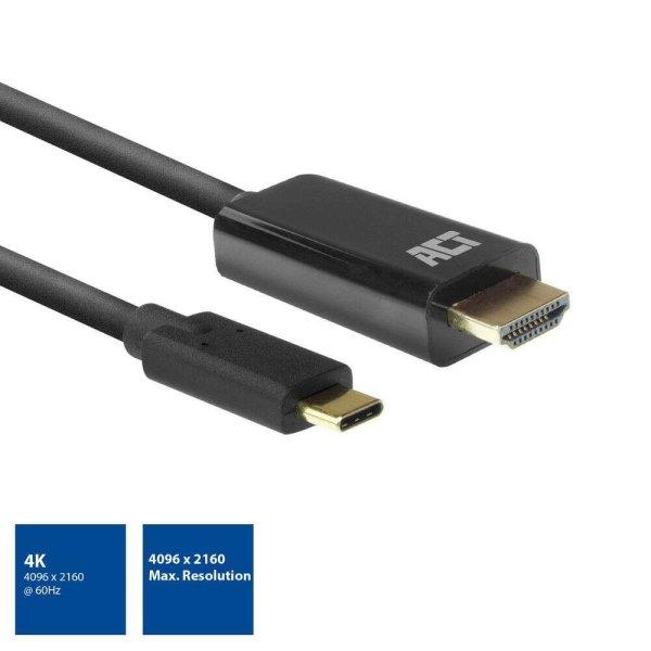 ACT AC7315 USB-C to HDMI connection Kábel 2m Fekete AC7315