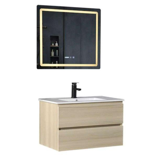 Hongkong Sonoma 80 komplett fürdőszoba bútor fali mosdószekrénnyel,
kerámia mosdóval és tükörrel