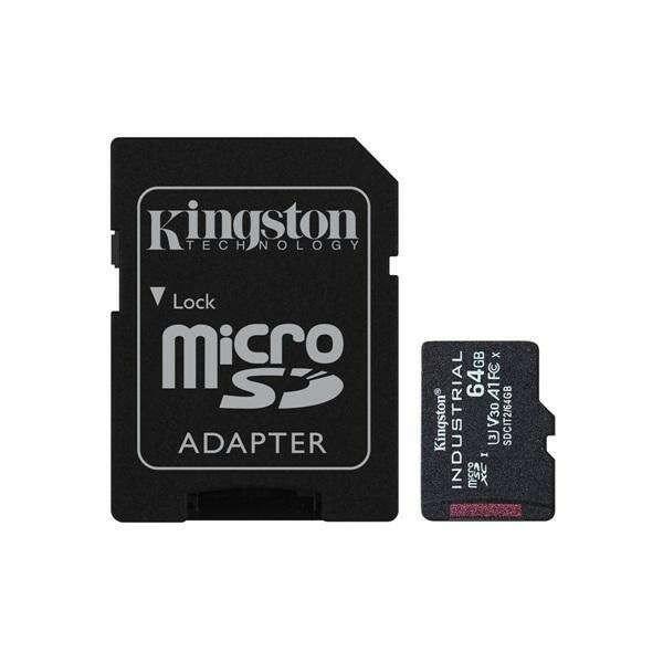 Kingston 64GB microSDXC Class 10 CL10 U3 V30 A1 Industrial + adapterrel