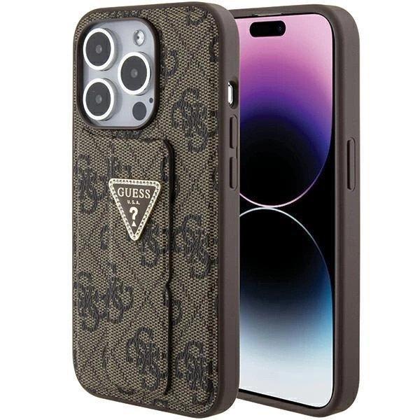 Guess Grip Stand 4G Triangle Strass tok iPhone 15 Pro - barna