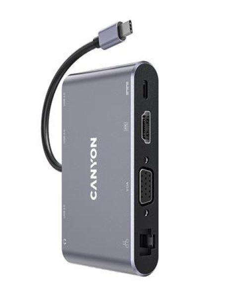 USB elosztó-HUB, USB-C/USB 3.0/HDMI/VGA/Ethernet/audio, CANYON
"DS-14"