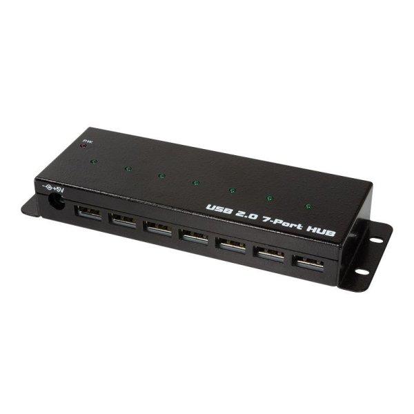 Logilink USB 2.0 7-port industrial level metal case Black