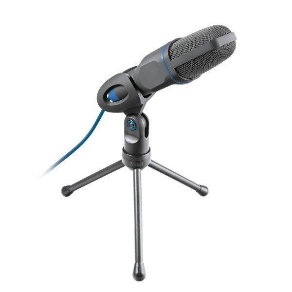 Trust Mikrofon - Mico (Studió design; 3,5mm jack + USB adapter; 180cm kábel;
állvány; fekete-kék)