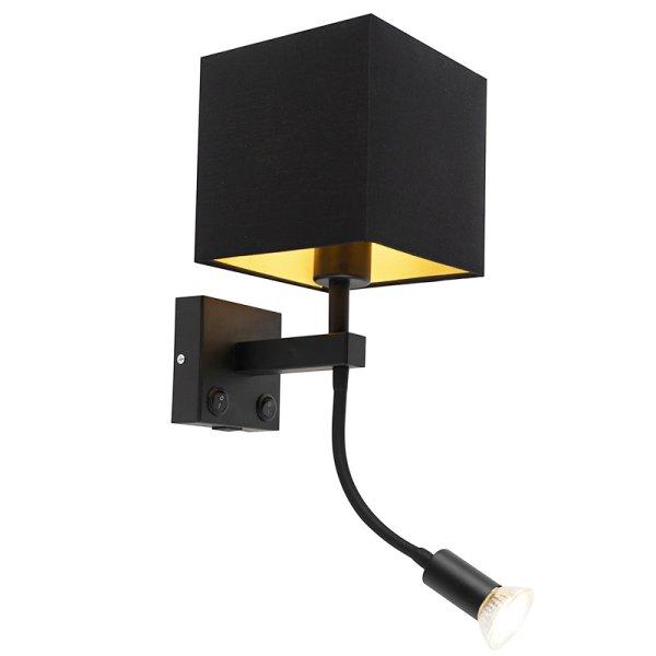 Modern fali lámpa fekete USB-vel és szögletes fekete árnyalattal - Zeno