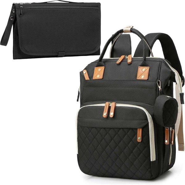 Táska/hátizsák és pelenkázószőnyeg készlet, Quasar &; Co.®, USB porttal
és 14 rekesszel, textil, 40 x 30 x 14 cm, fekete