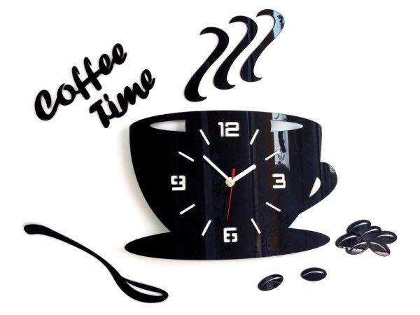 Modern falióra COFFE TIME 3D BLACK black (öntapadó faliórák)