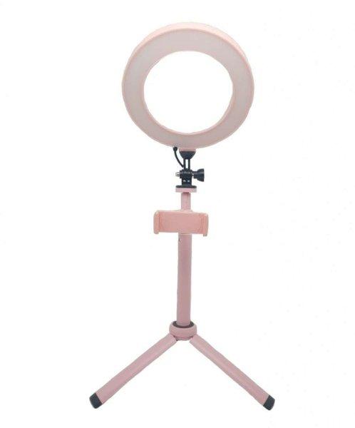 Professzionális Selfie Ring LED/Körfény, Ø16cm LED, Meleg/Semleges/Hideg
fényű körgyűrű, telefontartóval, rózsaszín állvány