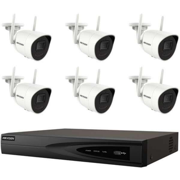 Vezeték nélküli CCTV rendszer 6 Hikvision 4MP kamerával, 30m IR, 2.8mm
objektív, 8 csatornás NVR