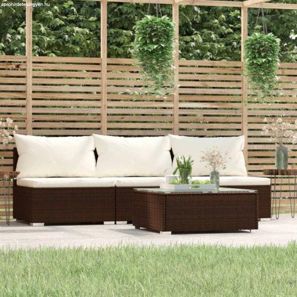 4 részes barna polyrattan kerti bútorszett párnákkal