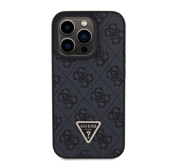Guess Leather 4G Diamond Triangle iPhone 15 Pro hátlap tok, fekete
