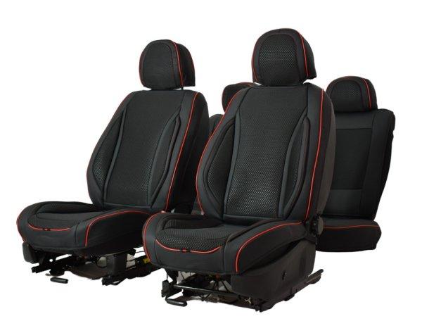Honda Civic 2015-Től Fortuna Méretezett Üléshuzat Bőr/Szövet
-Piros/Fekete- Komplett Garnitúra
