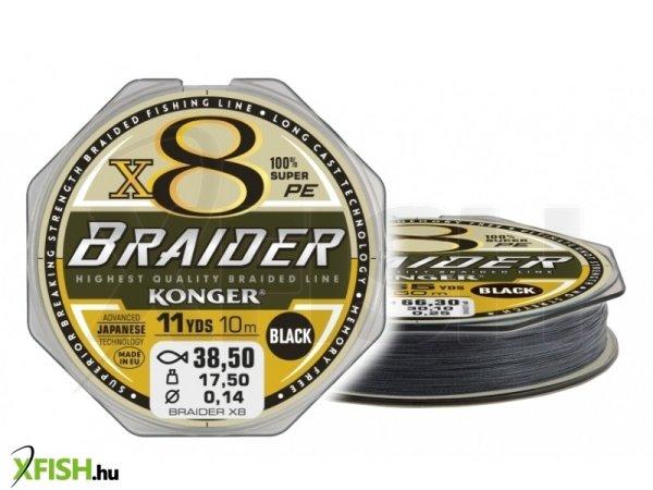 Konger Braider X8 Black Fonott Előkezsinór 10m 0,18mm 21,4Kg