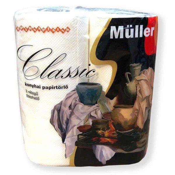 Háztartási papírtörlő 2 rétegű 50 lap/tekercs 2 tekercs/csomag Müller
Classic hófehér