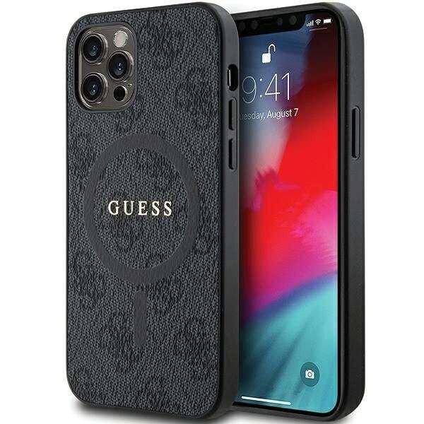 Guess 4G Collection bőr fém logós MagSafe tok iPhone 12 Pro / iPhone 12 -
Fekete