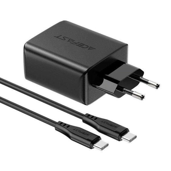 Acefast A13 2x USB Type-C / USB-A Hálózati töltő - Fekete (65W)