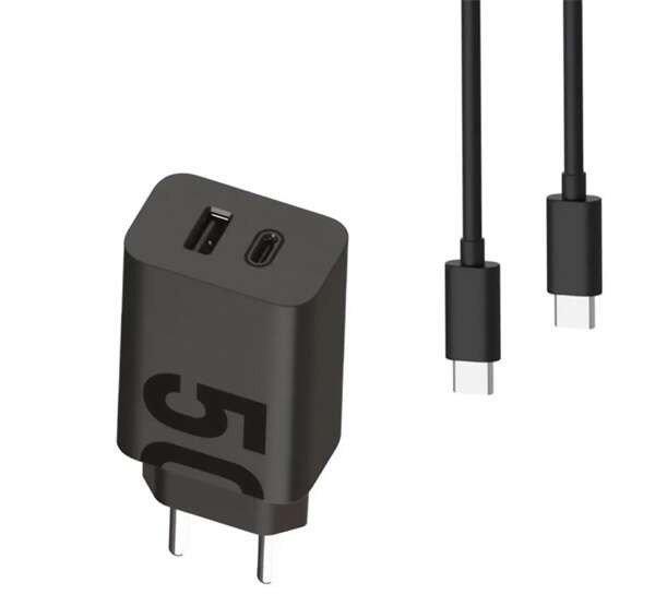 MOTOROLA TURBOPOWER hálózati töltő USB / Type-C aljzat (5V / 3A, 50W, PD
gyorstöltés támogatás + Type-C kábel) FEKETE