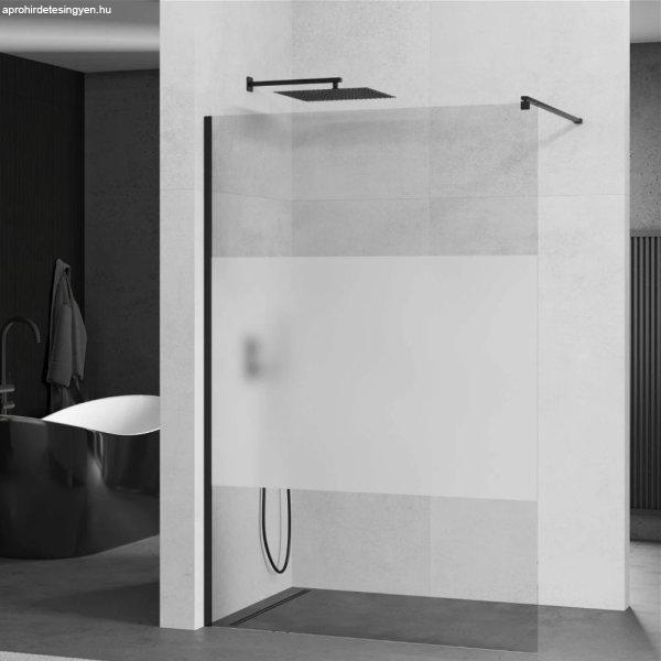 Mexen Kioto walk-in zuhanyfal - átlátszó/tej üveg / fekete profil - 90 cm
(800-090-101-70-35)
